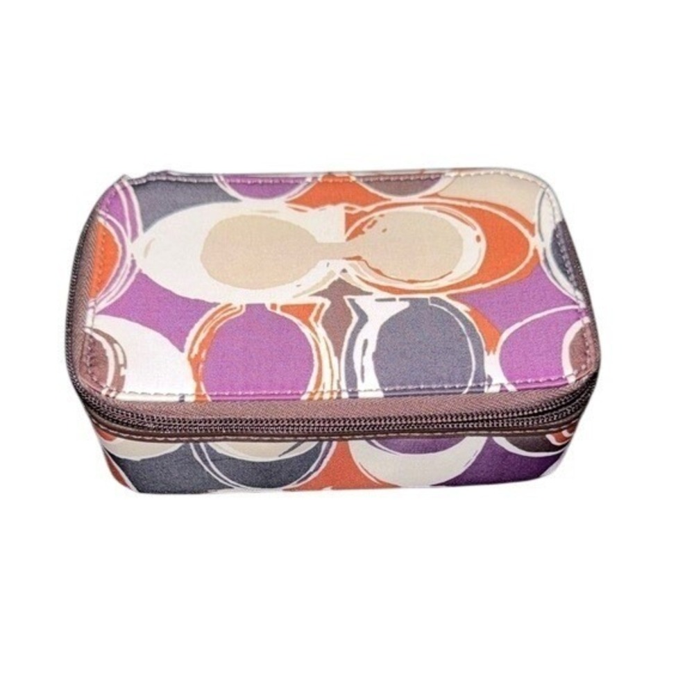 Coach Ashley Signature C Graffiti Print Jewelry Travel Case Purple Orange